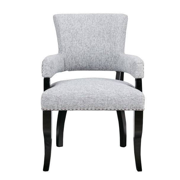 Grey Arm Dining Chair Silver Nail Head Detailing Solid Wood (675716844110)