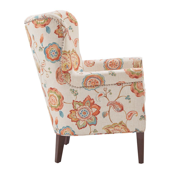 Cream Multi Color Accent Wingback Chair Solid Wood legs & Frame (086569943644)