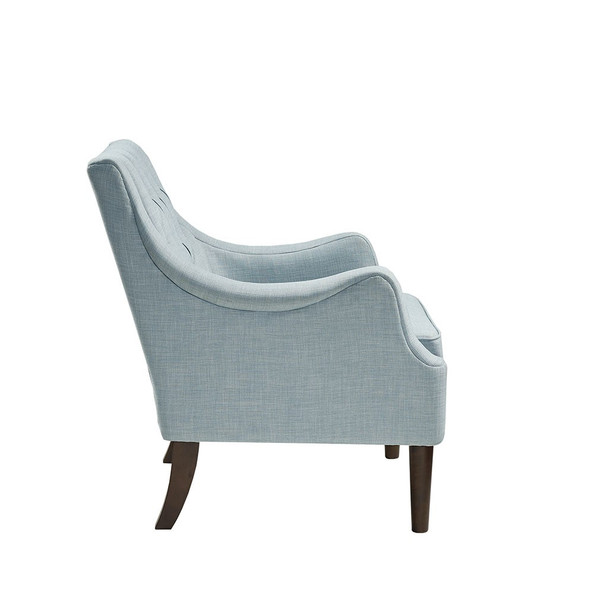 Dusty Blue Button Tufted Accent Chair Solid Wood Legs & Frame (086569244222)