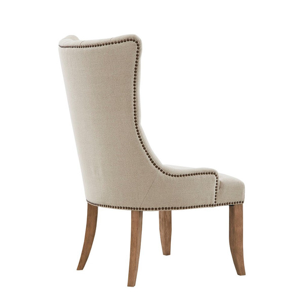Cream Color Button Tufted Captain Accent Chair Solid Wood Frame & Legs
