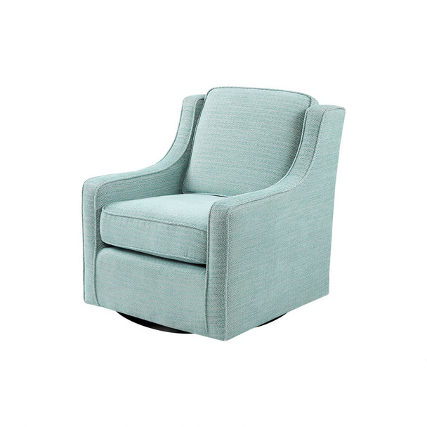 Dusty Aqua Swivel Chair Solid Wood Frame w/Black Metal Base, (086569082176)