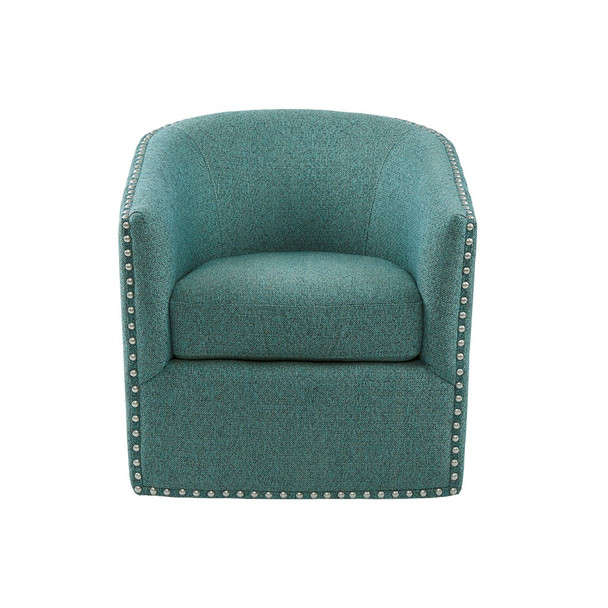 Teal Swivel Upholstered Chair Solid Wood w/ Indigo & Gold Accent Colors (086569082138)