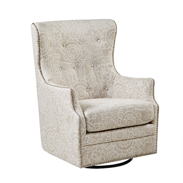 Cream Color Swivel Glider Chair w/Button Tufted high Back Fully Assembled (086569251114)