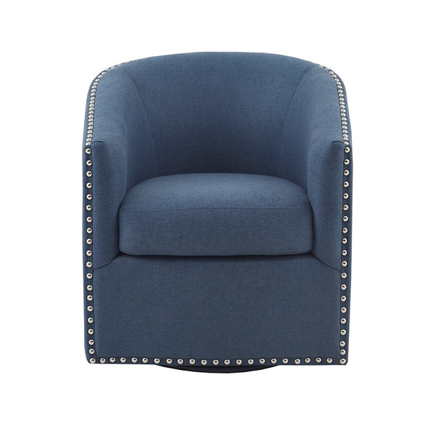 Blue Swivel Chair w/Silver Nail Accent Black Metal Base Fully Assembled (086569457349)