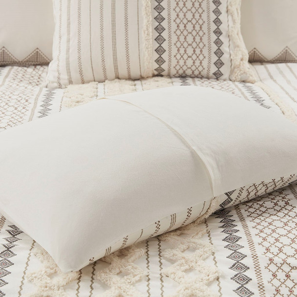 3pc Ivory Cotton Geometric Print Comforter AND Decorative Shams (Imani-Ivory-comf)