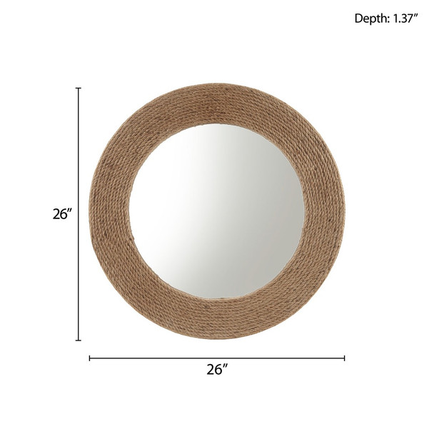 Natural Round Jute Rope Construction Mirror 26"x26"