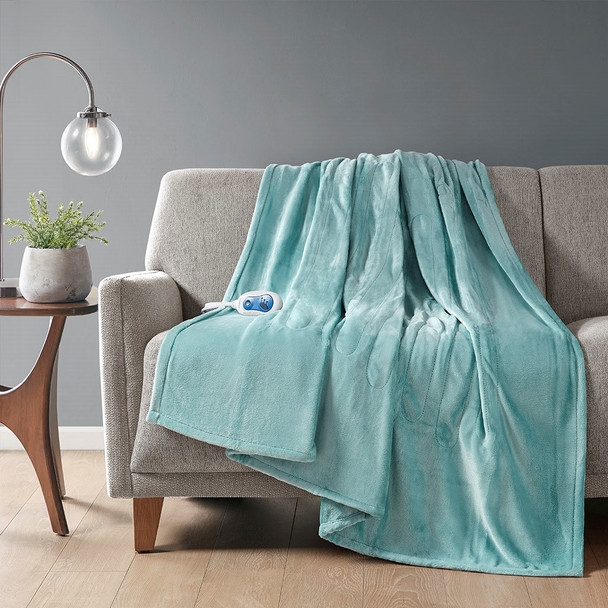  Aqua Heated Plush Throw Ultra Soft 3 Heat Settings 60x70" (086569401298)