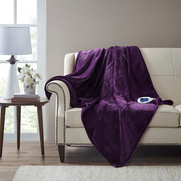 Purple Heated Microlight to Berber Throw Ultra Soft Plush 60x70" (086569401335)