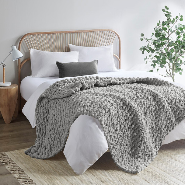 Grey Handmade Chunky Knit Throw 50x60" (086569756930)