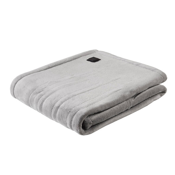 Grey Plush Heated Throw w/Built-In Control Ultra Soft Plush 50x70" (086569443137) 