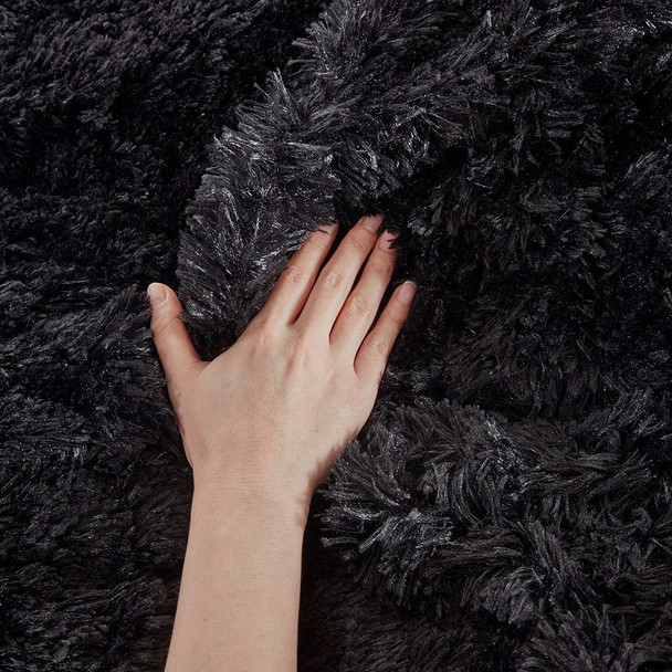 Black Shaggy Faux Fur Duvet Cover AND Decorative Shams (Malea -Black-Duv)