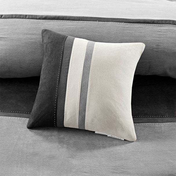 6pc Black & Grey Microsuede Duvet Cover Bedding Set AND Decorative Pillows (Palisades-Black-duv)