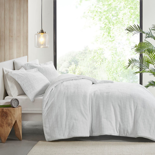 Solid Ivory Plush & Cozy Reversible Comforter AND Decorative Shams (Laurie-Ivory-comf)