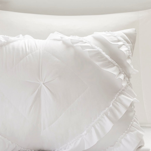 White Tufted Diamond Ruffles Coverlet AND Decorative Shams (Kacie-White-coverlet)