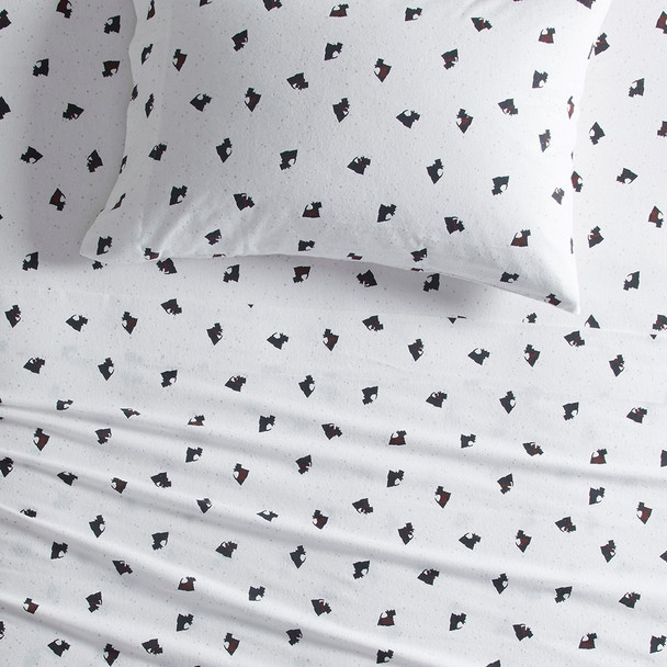 Black & White Scottie Dog Lovers Cotton Flannel Sheet Set (Flannel Cotton-Scottie-Sheets)