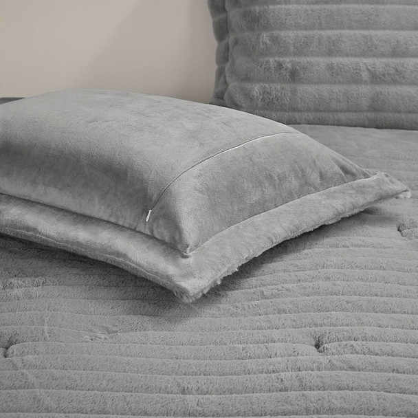 3pc Soft & Plush Grey Faux Fur Comforter AND Decorative Shams (Amara-Grey)