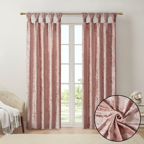 Blush Pink Velvet Textured Window Panel w/Cuff Tab Top Finish (Felicia-Blush-Curtain)