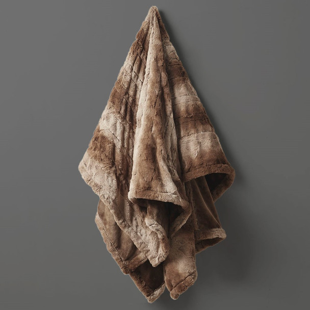 Tan Brown Oversized Heated Faux Fur Wrap w/Built-in Controller - 50x64" (Zuri Faux Fur Heated Wrap-Tan)