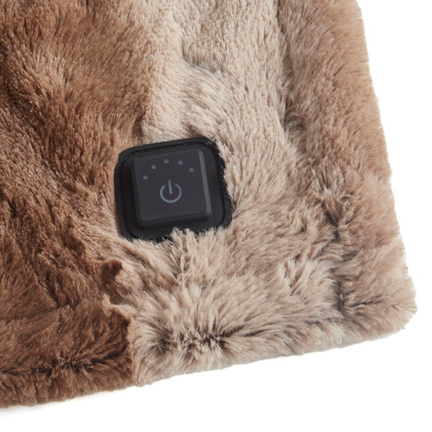 Tan Brown Oversized Heated Faux Fur Wrap w/Built-in Controller - 50x64" (Zuri Faux Fur Heated Wrap-Tan)