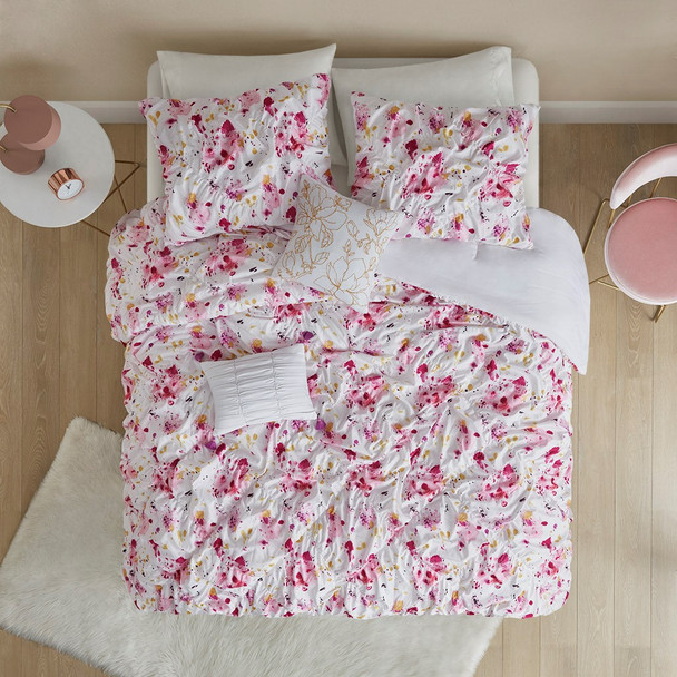 Pink & White Floral Design Comforter Set AND Decorative Pillows (Laci-Pink-comf)