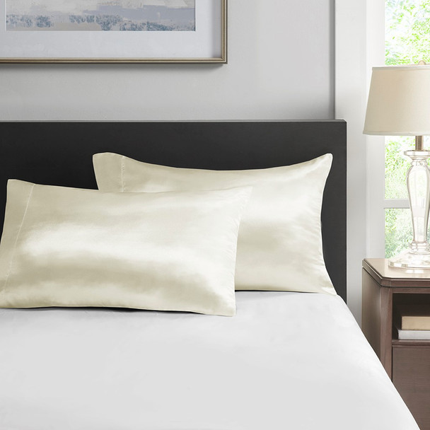 2-Pack Ivory Silky High-Luster Satin Pillowcases (Satin Pillowcases-Ivory)