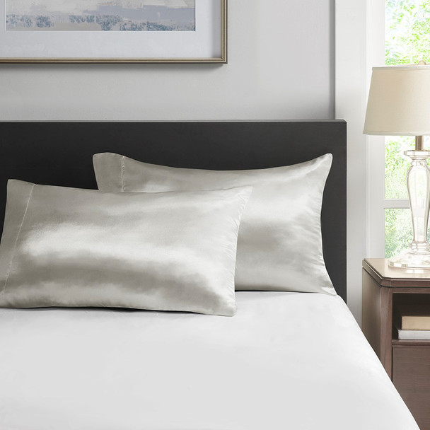 2-Pack Light Grey Silky High-Luster Satin Pillowcases (Satin Pillowcases-Light Grey)