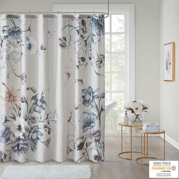 Chic Blue Floral Cotton Fabric Shower Curtain - 72x72" (Cassandra Blue-Shower)