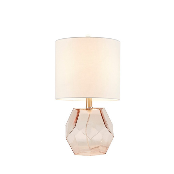 Pink Glass Base Table Lamp w/White Shade (Bella-Pink-Table Lamp)