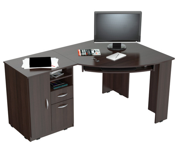 Espresso Finish Wood L Shape Corner Computer Desk