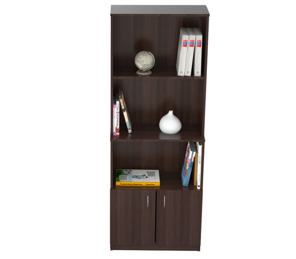 Espresso Finish Wood Three Self and Cabinet Bookcase