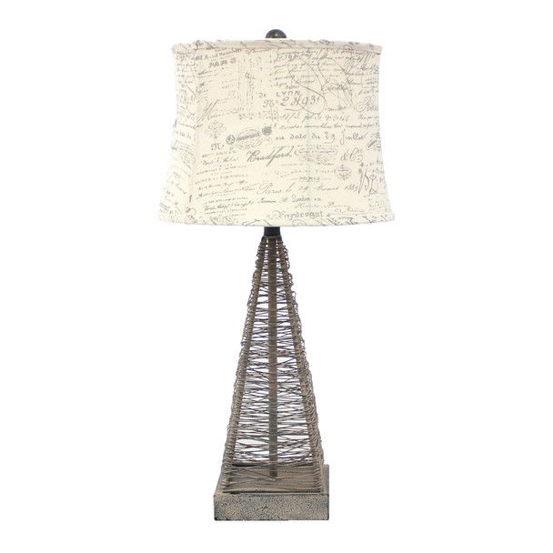 15" x 13" x 28.5" Tan Industrial Metal With Gentle Linen Shade - Table Lamp