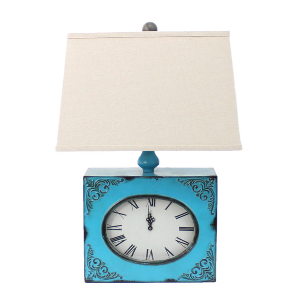 7" x 7" x 22" Blue Vintage Metal Clock Base - Table Lamp