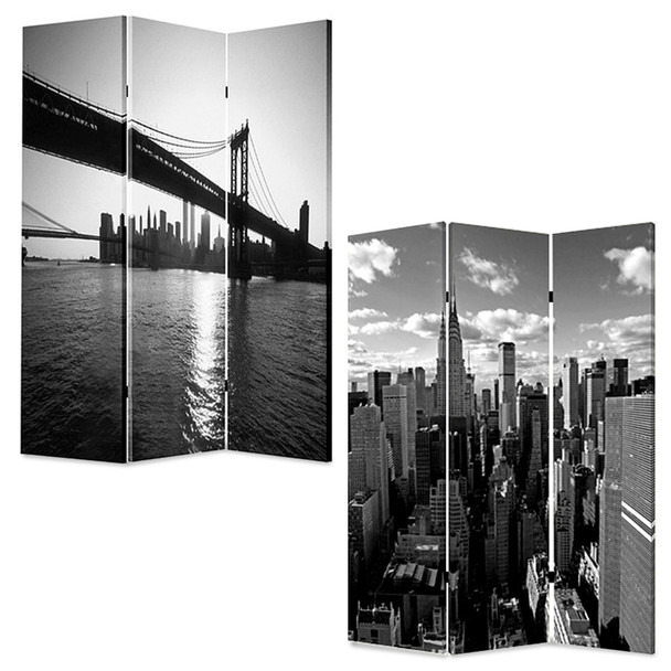 1" x 48" x 72" Multi Color Wood Canvas New York Skyline  Screen