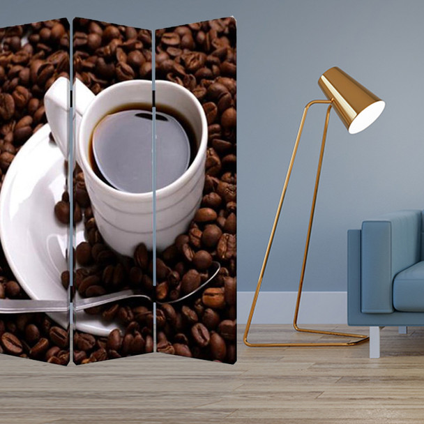 1" x 48" x 72" Multi Color Wood Canvas Coffee Time  Screen