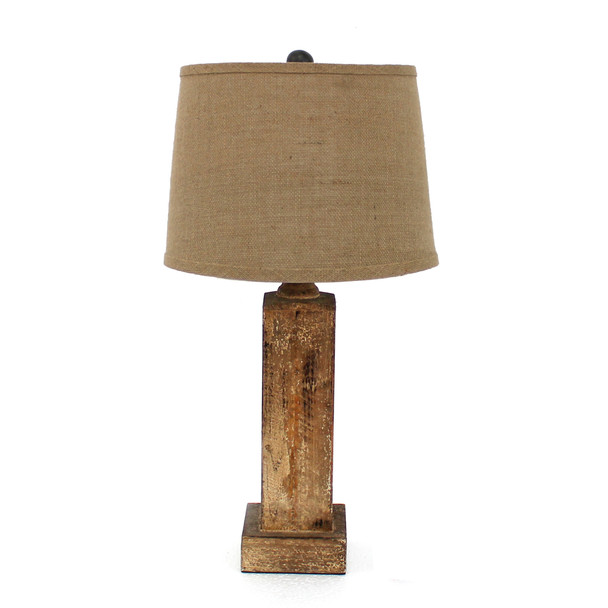 5.5" x 5.5" x 27" Brown Rustic with Round Linen Shade - Table Lamp