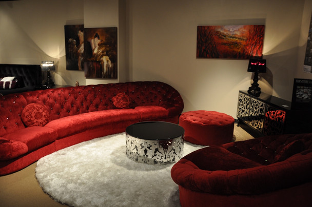 35" Red MDF and Velour Sectional Sofa