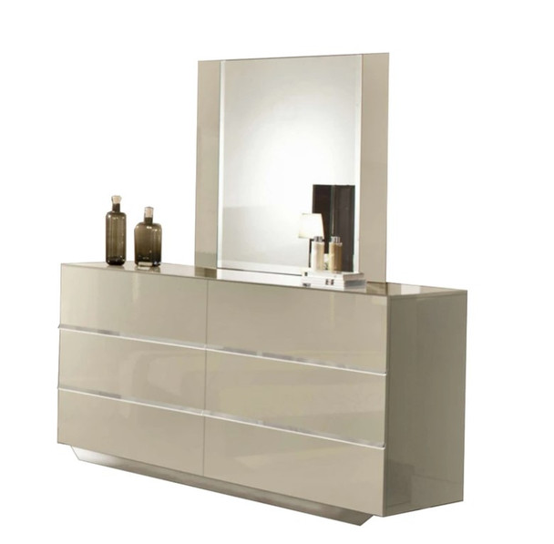 45" Beige MDF  Glass  and Veneer Mirror