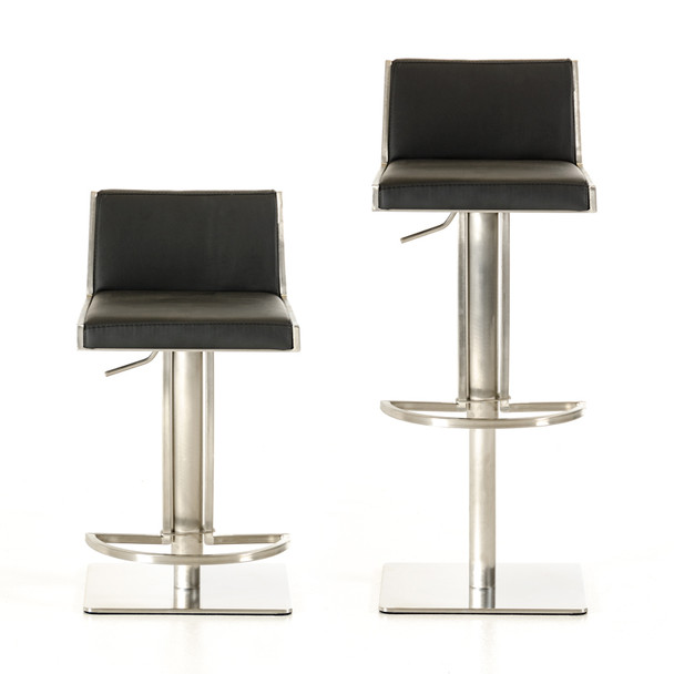 40" Black and Walnut Leatherette  Veneer  and Steel Bar Stool