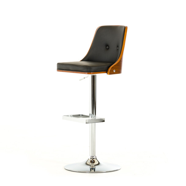 43" Black Leatherette  Veneer  and Steel Bar Stool