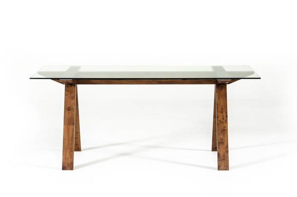 30" Walnut Wood and Glass Dining Table