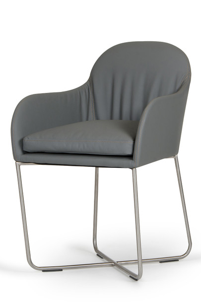 34" Grey Leatherette and Steel Dining Chair