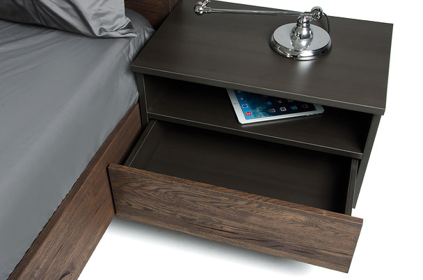 20" Dark Aged Oak Veneer  Steel  and Wood Nightstand