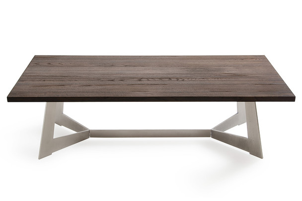 16" Dark Aged Oak Wood  Veneer  and Steel Coffee Table