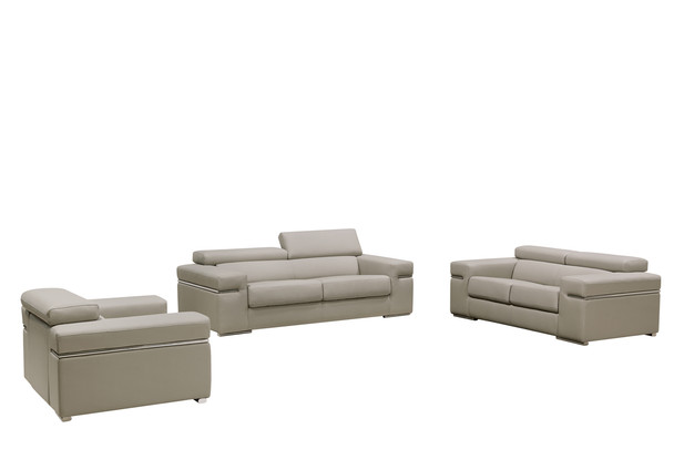 34" Light Grey Bonded Leather  Foam  Wood  and Steel Sofa Set