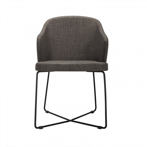 Set of 2 Modern Grey Fabric Black Coated Metal Dining Chairs