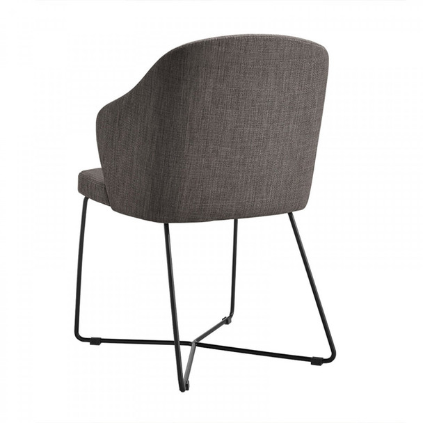 Set of 2 Modern Grey Fabric Black Coated Metal Dining Chairs