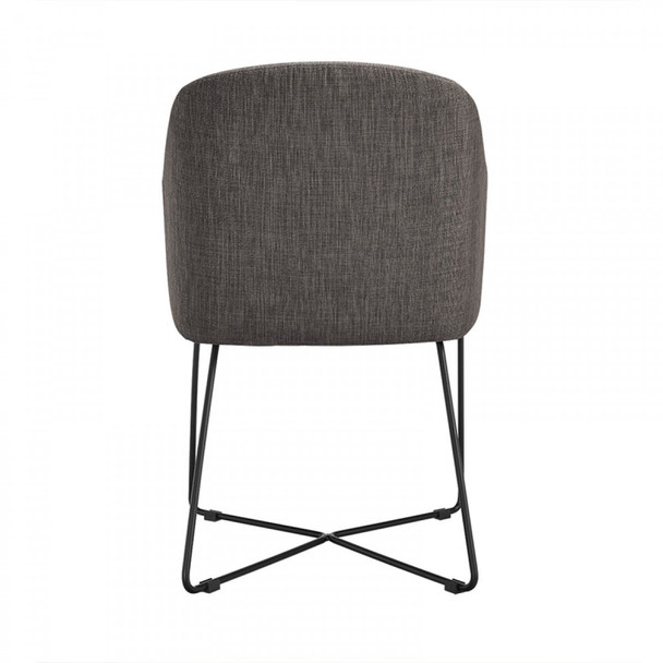 Set of 2 Modern Grey Fabric Black Coated Metal Dining Chairs