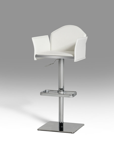 41" White Eco Leather and Steel Bar Stool