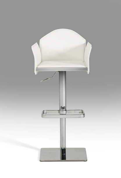 41" White Eco Leather and Steel Bar Stool