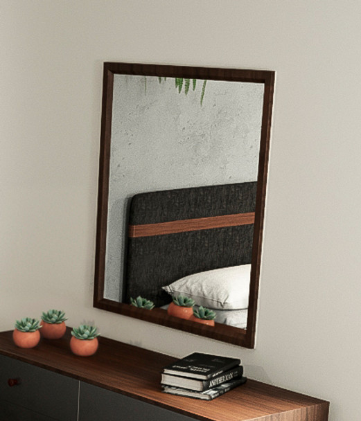 35" Walnut MDF  Veneer  and Glass Mirror